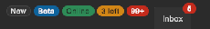 Badges in the five tones, a count of 99+, and a count on the corner of an Inbox button