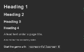 Four headings from large to small, a lead text, a muted text and a line with inline code