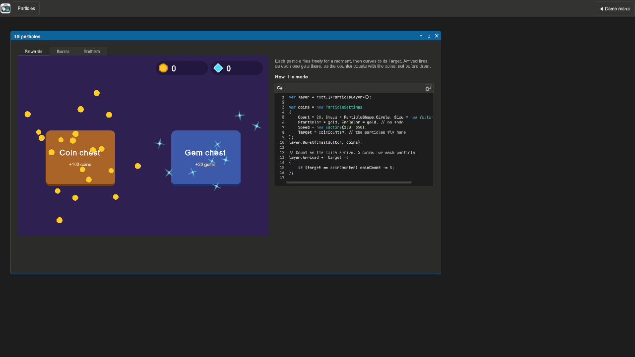ParticlesDemo example scene